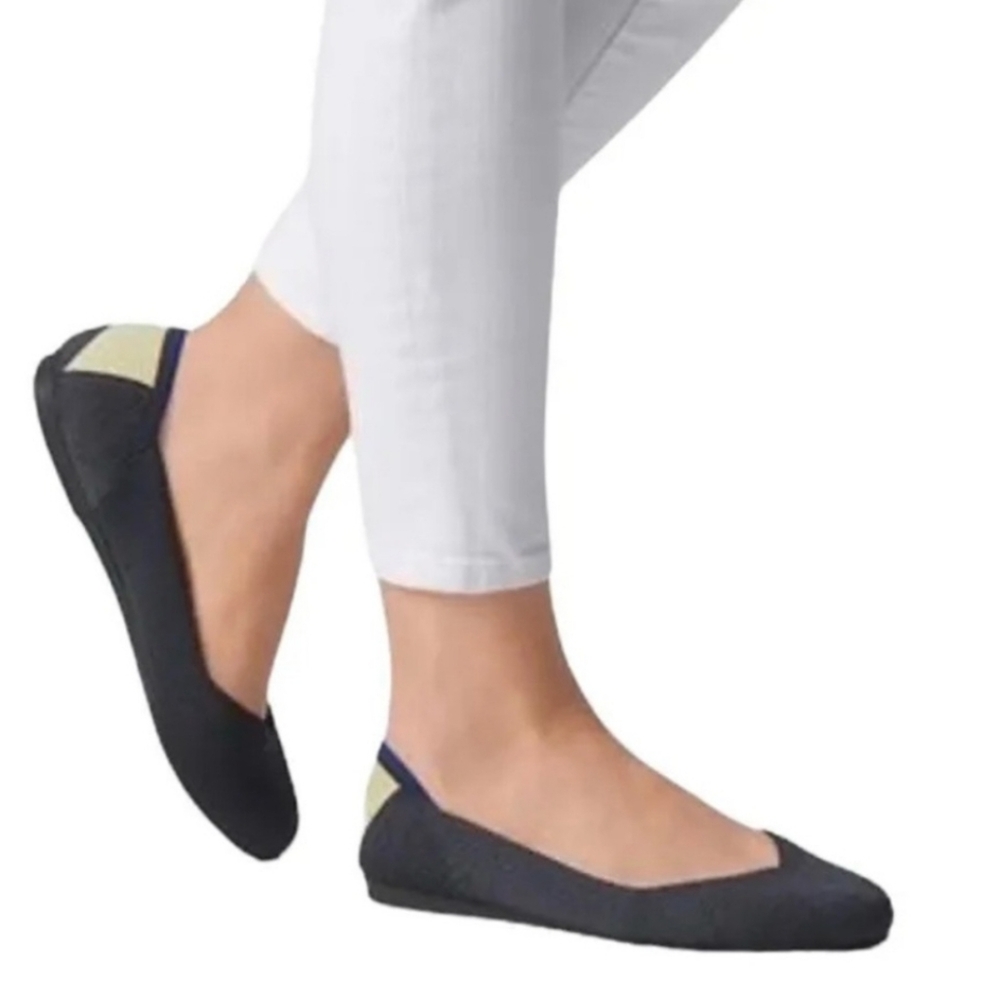 Rothy's Retierd Citron Ribbon Stripe Round Toe Gray Flats